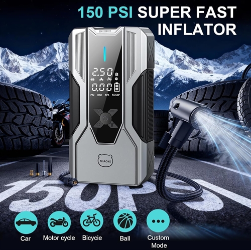 MIAOKE 8000A käynnistin, PowerBank ja 150 PSI ilmakompressori